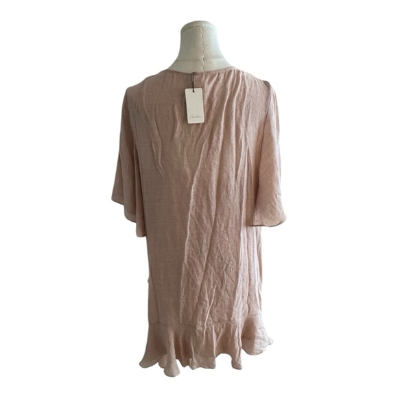 FLAWLESS‎ Bell Sleeve Tiered Ruffle Mini Dress Mauve Pink Sz L Boho Casual Party - Picture 5 of 11
